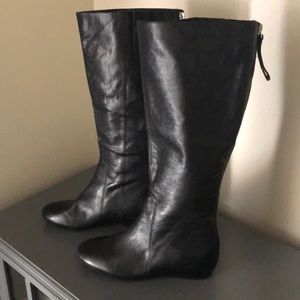 Black Leather Boots-wedge style heel